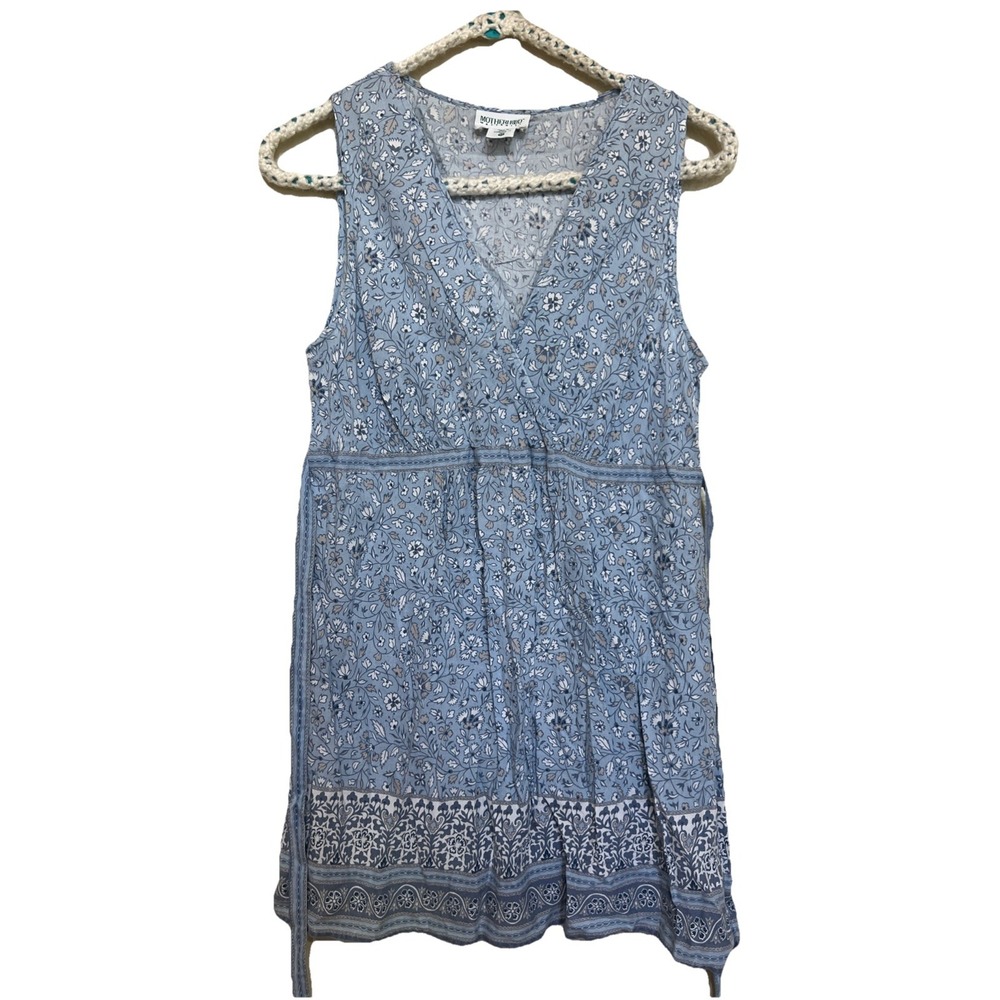 Motherhood Maternity Shirt Size Medium Popover Sleeveless Tie Back Blue Floral